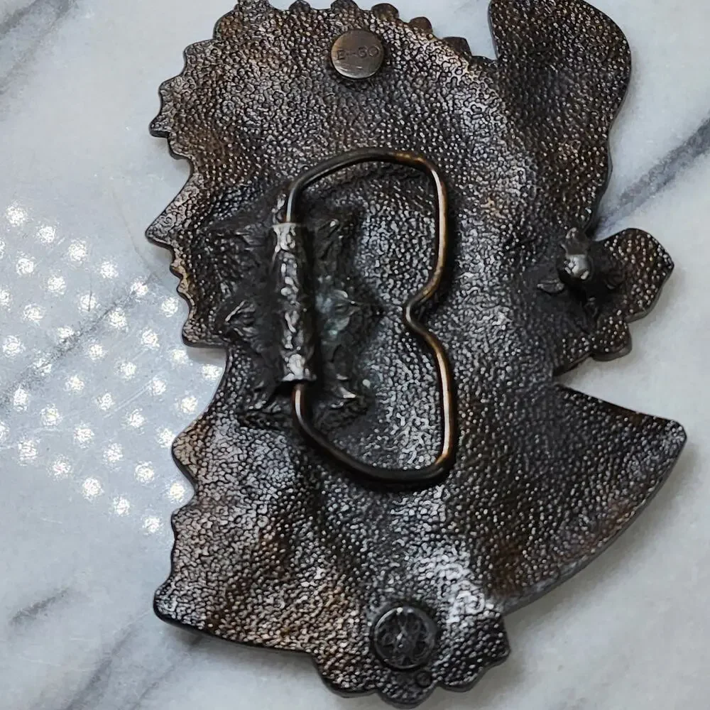 Vintage 1970s Alphonse Mucha Bergamot Brass Works Gypsy Boho Belt Buckle